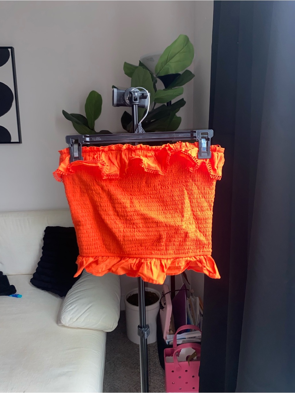 Francesca's Collections Orange Smocked Ruffle Top
